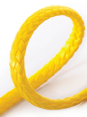 Dyne K yellow single braid rope made with Dyneema® SK78 fiber for exceptional strength, low stretch, and high abrasion resistance.