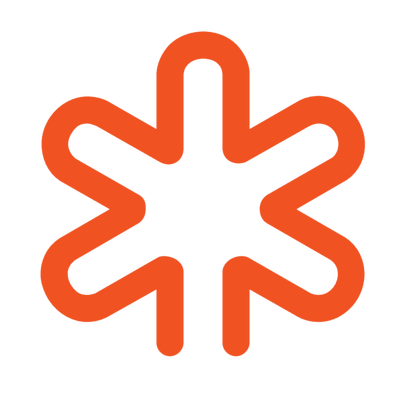 Orange abstract flower-like logo on a white background