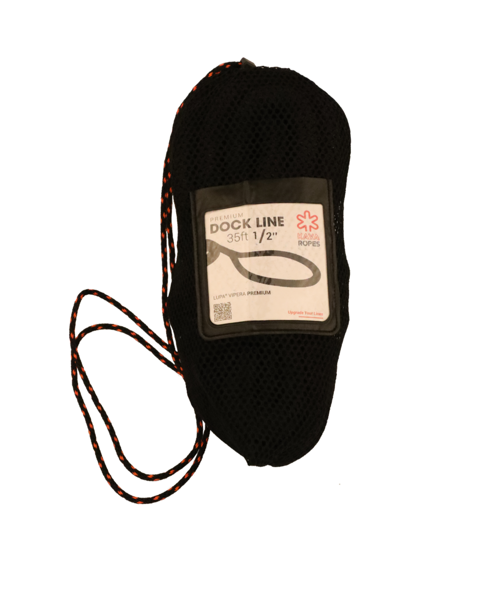Lupa® Vipera premium black nylon dock line with carry bag, offering superior elasticity, shock absorption, and durability for secure boat docking.