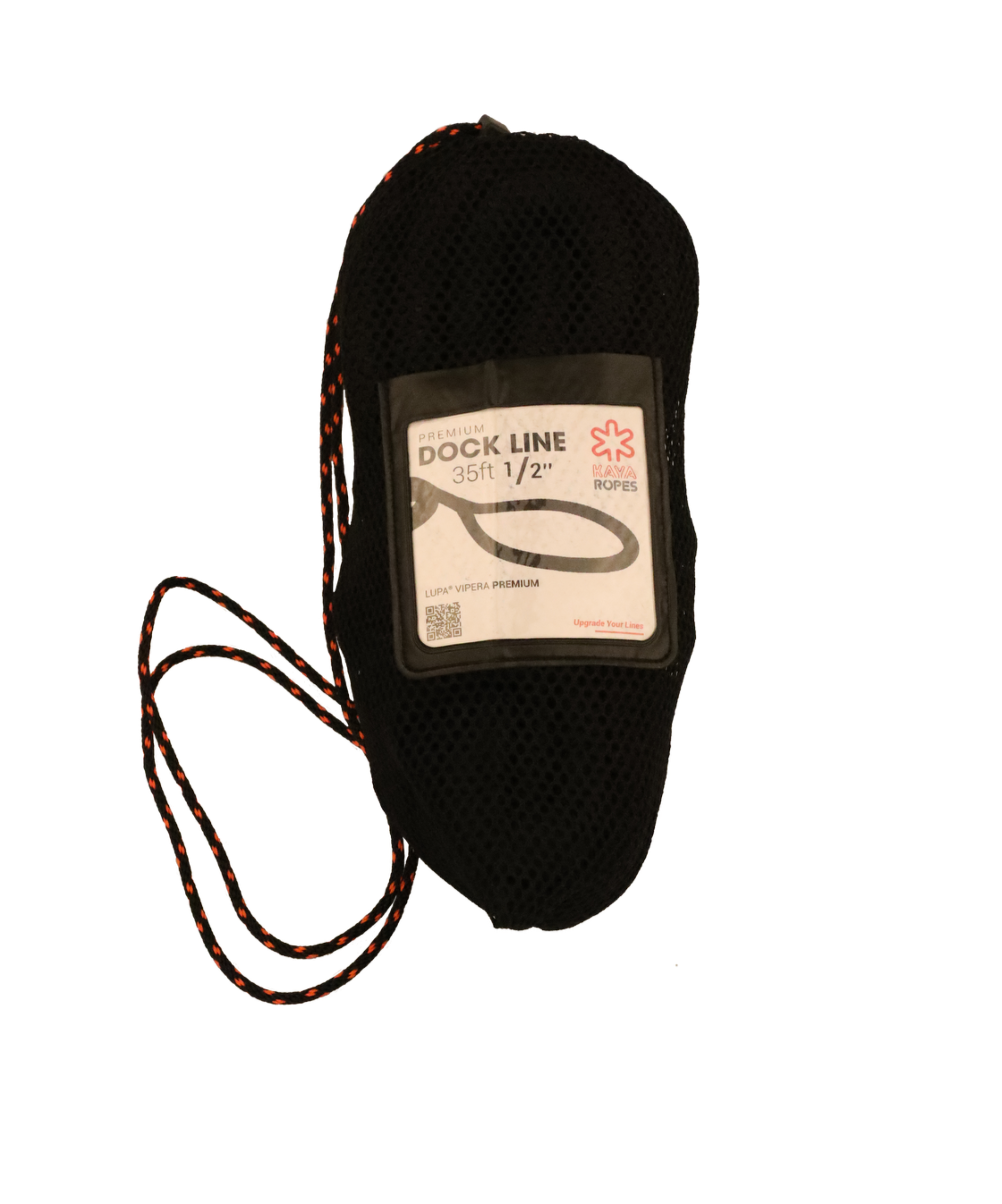 Lupa® Vipera premium black nylon dock line with carry bag, offering superior elasticity, shock absorption, and durability for secure boat docking.