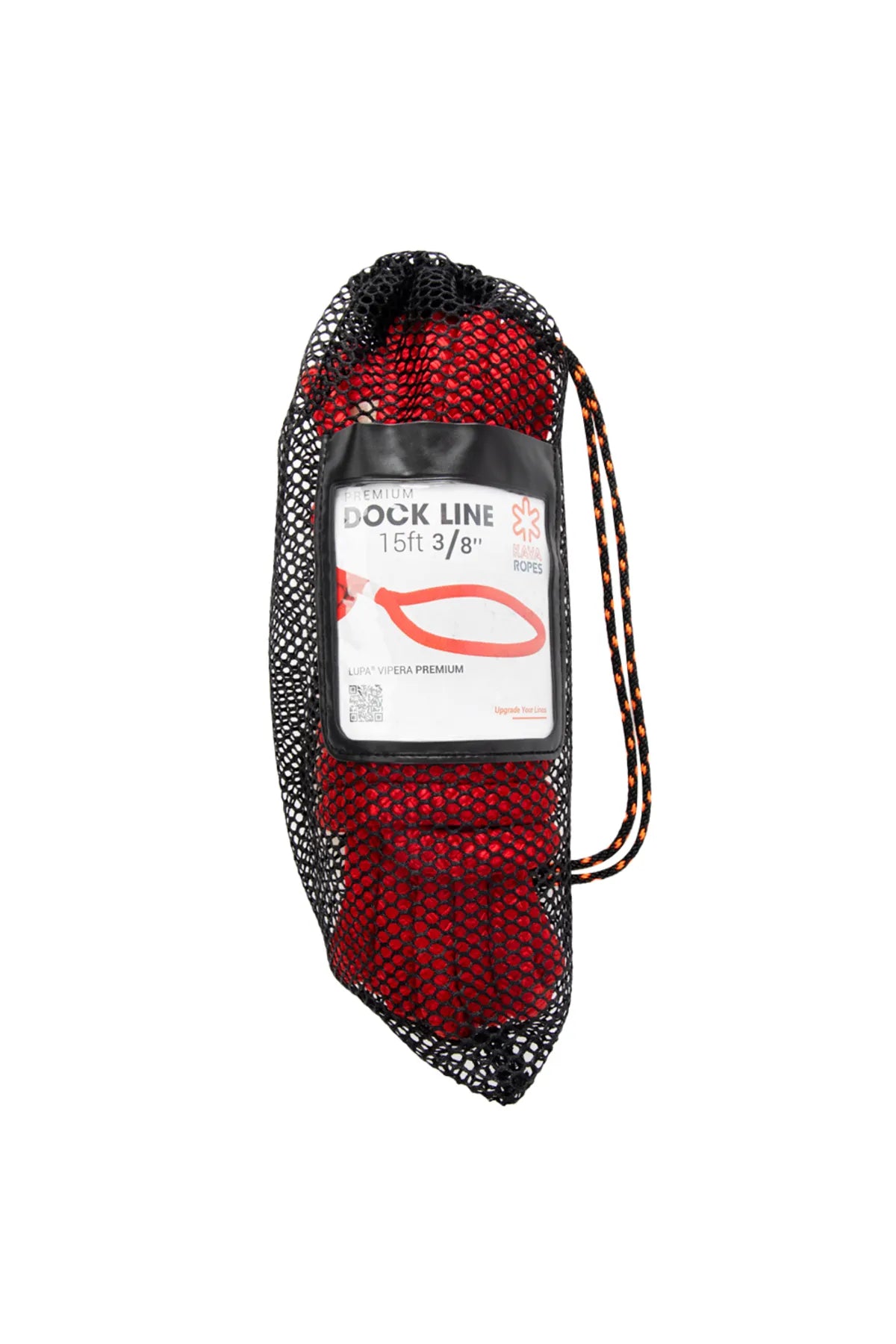 Lupa® Vipera premium red nylon dock line with carry bag, offering superior elasticity, shock absorption, and durability for secure boat docking.