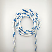 Lupes Ultra double-braided rope in white with blue flecks, made from high-tenacity polyester for low stretch and long-lasting performance.