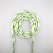 Lupes Ultra double-braided rope in white with lime green flecks, made from high-tenacity polyester for low stretch and long-lasting performance.