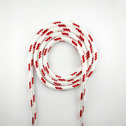 Lupes Ultra double-braided rope in white with red flecks, made from high-tenacity polyester for low stretch and long-lasting performance.